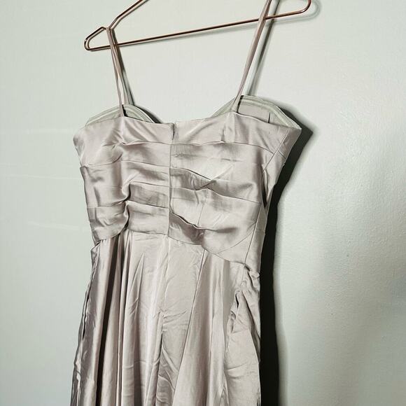 La Femme Pleated Bodice Strapless Silver Satin High Slit Gown Dress size 12 - Picture 9 of 16